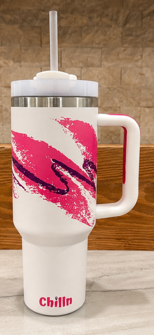 40oz Pink Retro Stainless Tumbler - 90s Style insulated Cup